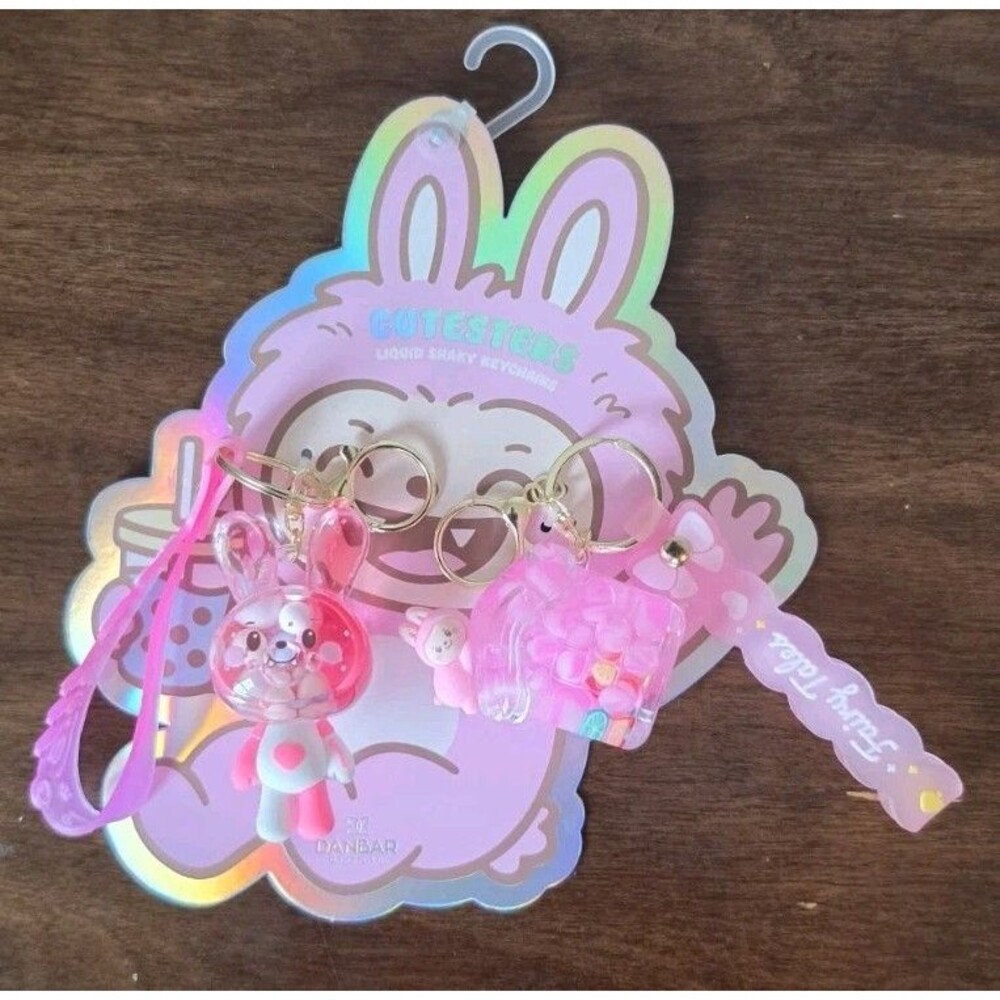 Cutesters Liquid Shaky Keychains 2-Pack Danbar Global Pink Bunny & Drink Cup
